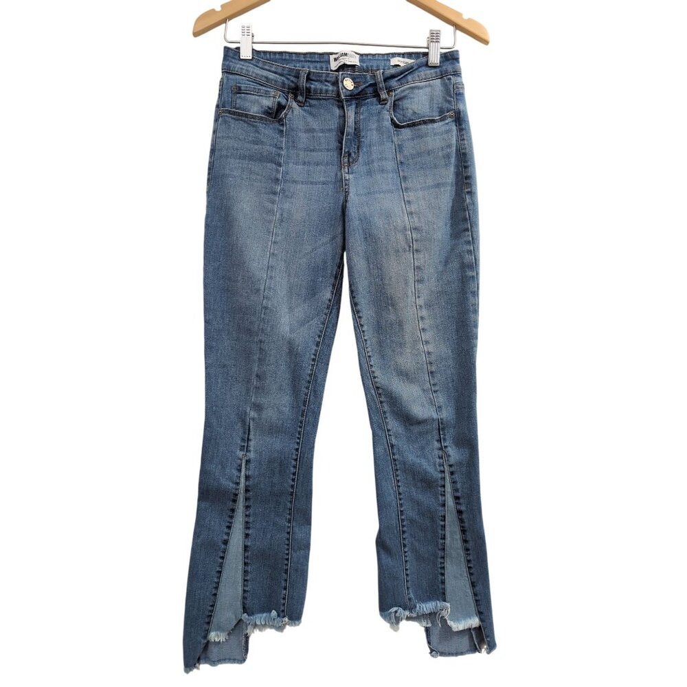 William Rast Crop Flare Jeans Womens 27 Blue Frayed Hem Stretchy Festival Boho